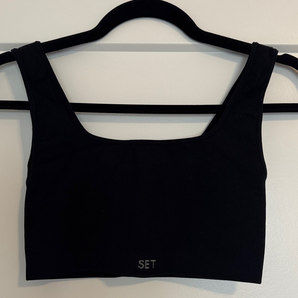 SET Active Sculptflex Ribbed Square Neck Women's Black Sports Bra